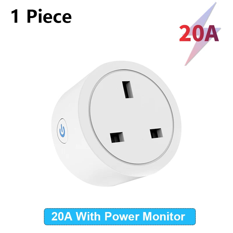 Tuya UK Smart Plug WiFi Socket 16A/20A with Power Monitor Voice Control Timing Smart Life Control Works with Alexa Google Home