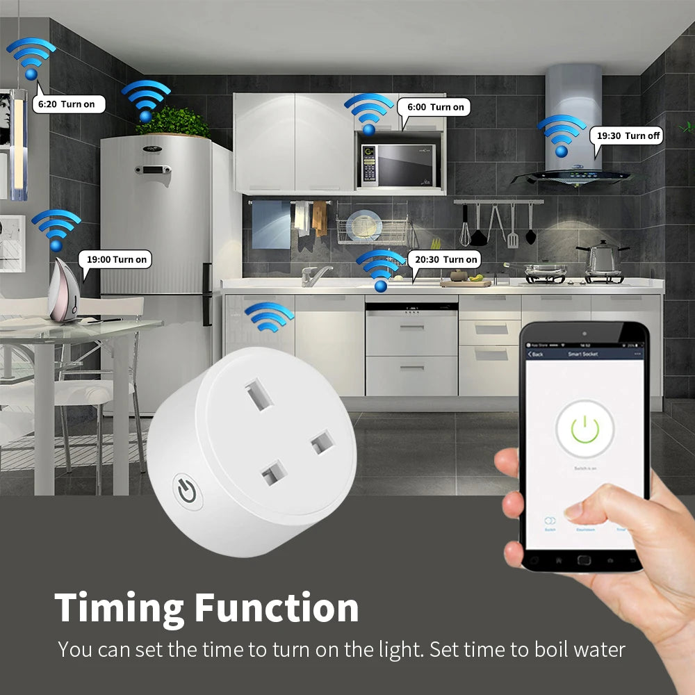 Tuya UK Smart Plug WiFi Socket 16A/20A with Power Monitor Voice Control Timing Smart Life Control Works with Alexa Google Home