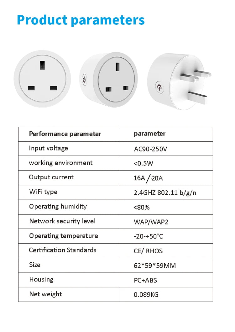Tuya UK Smart Plug WiFi Socket 16A/20A with Power Monitor Voice Control Timing Smart Life Control Works with Alexa Google Home
