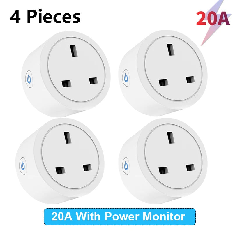 Tuya UK Smart Plug WiFi Socket 16A/20A with Power Monitor Voice Control Timing Smart Life Control Works with Alexa Google Home