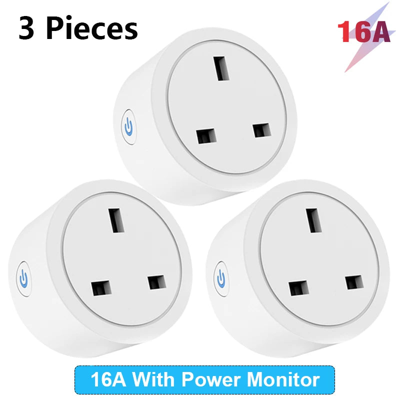 Tuya UK Smart Plug WiFi Socket 16A/20A with Power Monitor Voice Control Timing Smart Life Control Works with Alexa Google Home