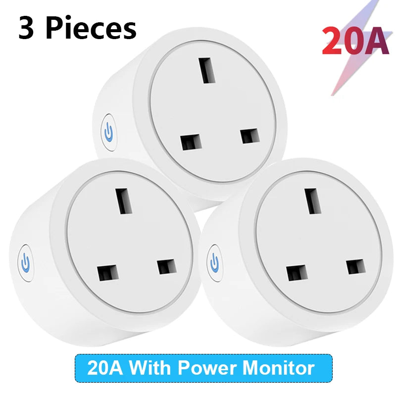 Tuya UK Smart Plug WiFi Socket 16A/20A with Power Monitor Voice Control Timing Smart Life Control Works with Alexa Google Home